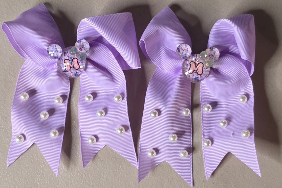 Set of 2 Mickey Mouse Glitter & Pearl Hair Bows for Women - Angelique Boutique