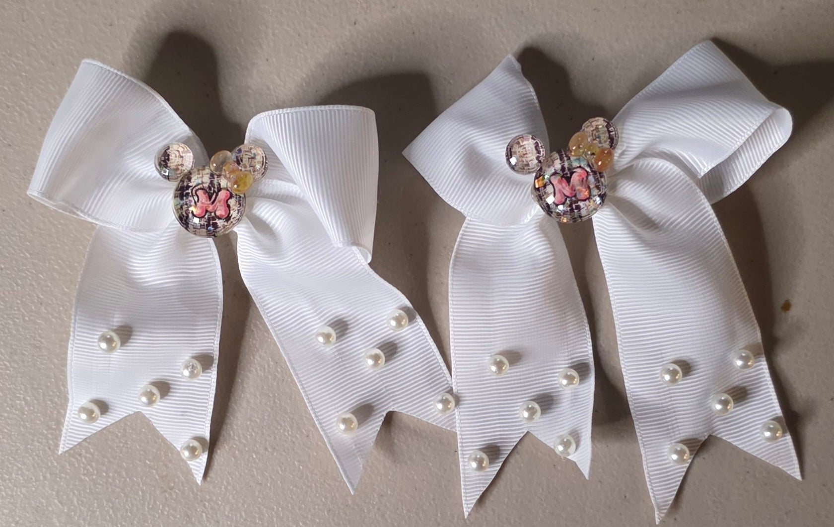 Set of 2 Mickey Mouse Glitter & Pearl Hair Bows for Women - Angelique Boutique