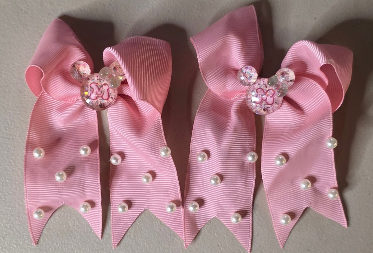 Set of 2 Mickey Mouse Glitter & Pearl Hair Bows for Women - Angelique Boutique