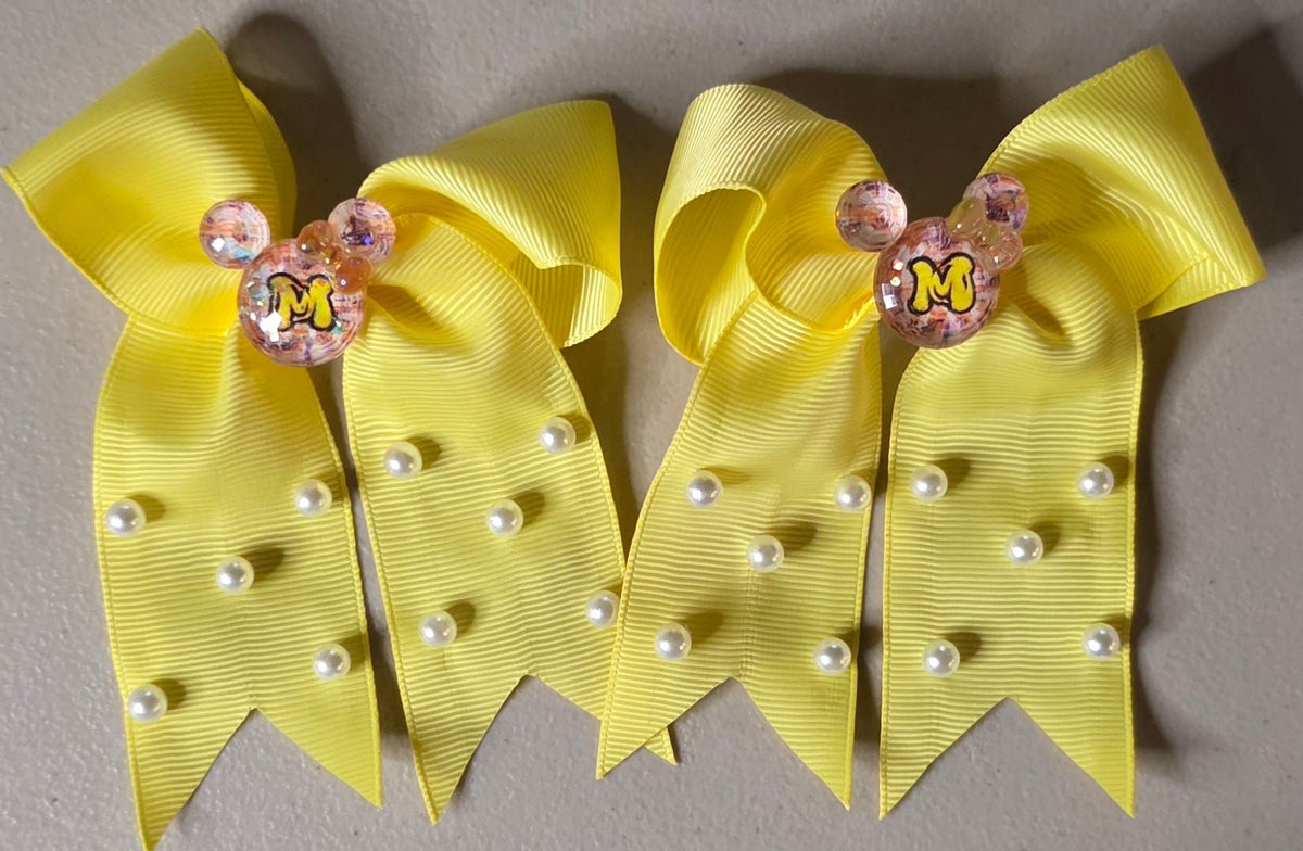 Set of 2 Mickey Mouse Glitter & Pearl Hair Bows for Women - Angelique Boutique