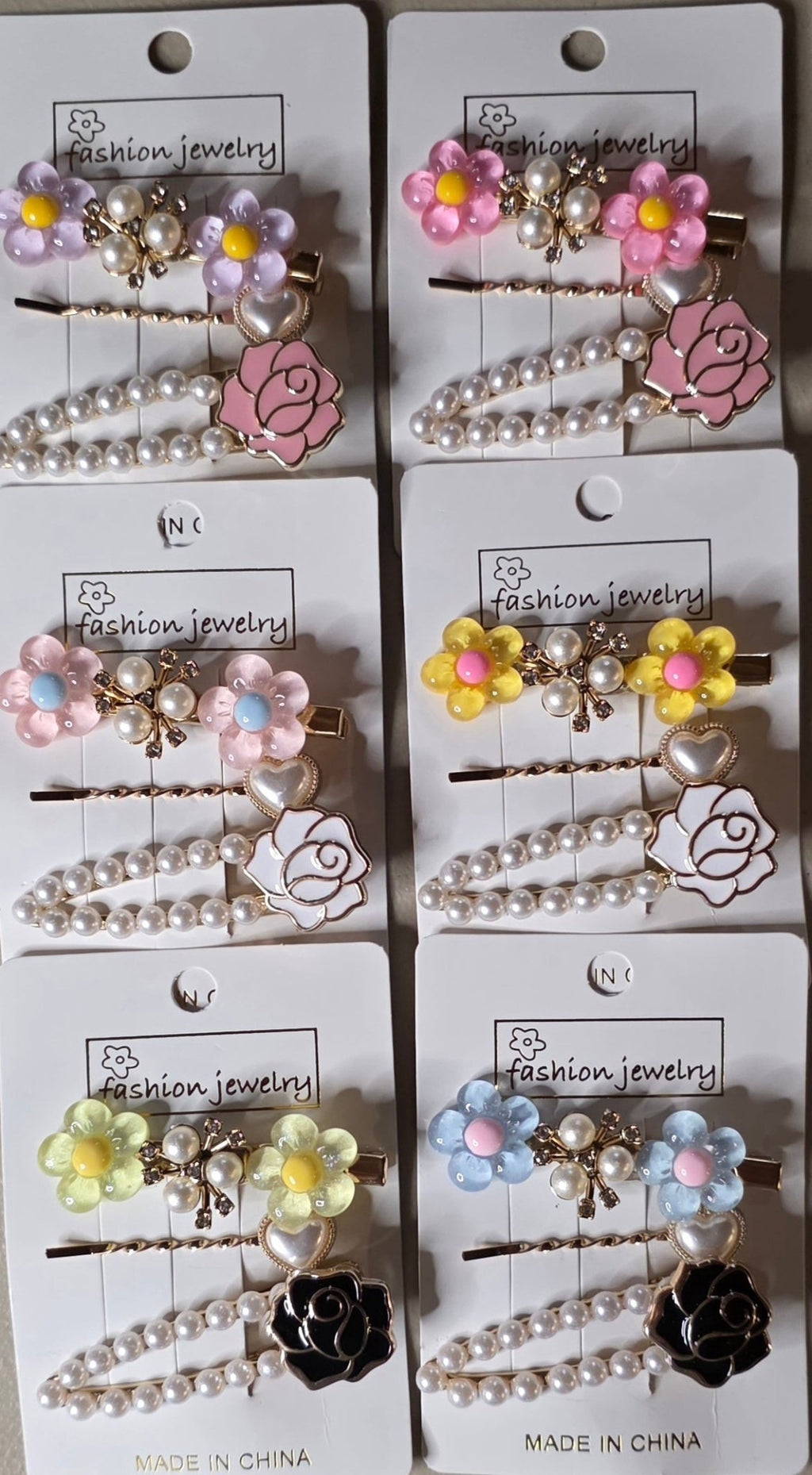 Set of 3 Floral Pearlescent Hair Pins | Purple, Pink, Blue, Yellow & Green - Angelique Boutique