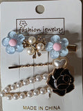 Set of 3 Floral Pearlescent Hair Pins | Purple, Pink, Blue, Yellow & Green - Angelique Boutique
