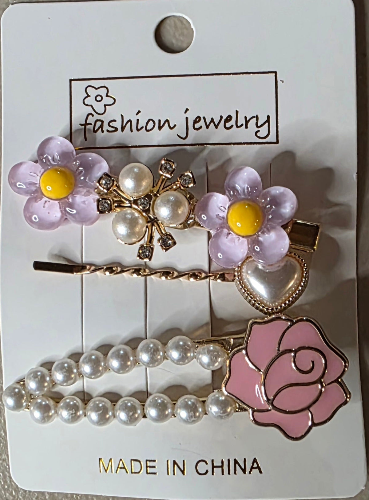 Set of 3 Floral Pearlescent Hair Pins | Purple, Pink, Blue, Yellow & Green - Angelique Boutique