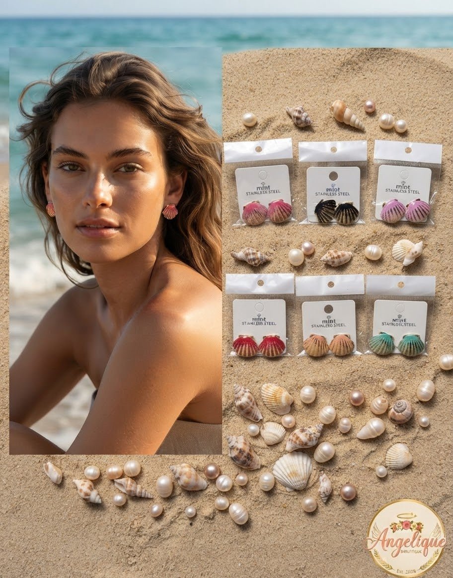 Shell Stainless Steel Earrings – Colorful Enamel Studs for Women - Angelique Boutique