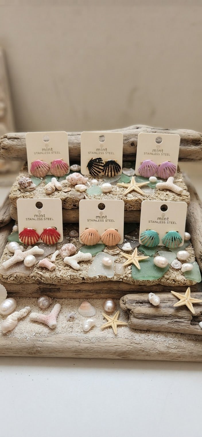 Shell Stainless Steel Earrings – Colorful Enamel Studs for Women - Angelique Boutique