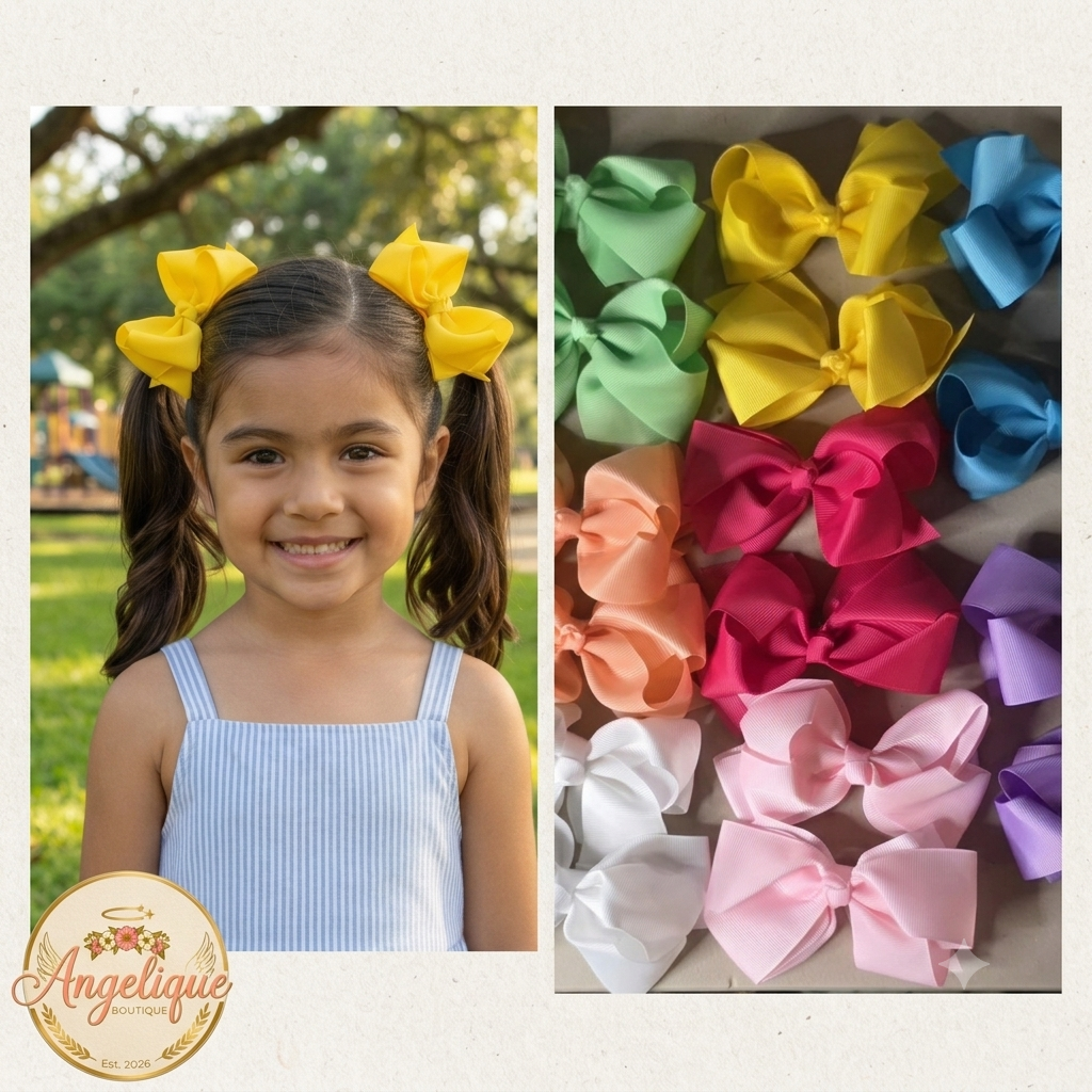 Solid Color Hair Bow Set of 2 for Women & Girls - Angelique Boutique