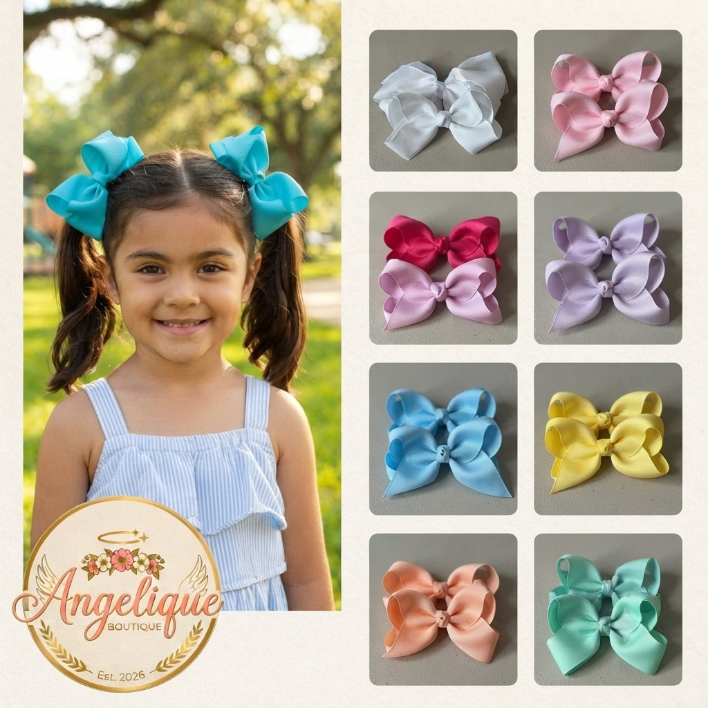 Solid Color Hair Bow Set of 2 for Women & Girls - Angelique Boutique
