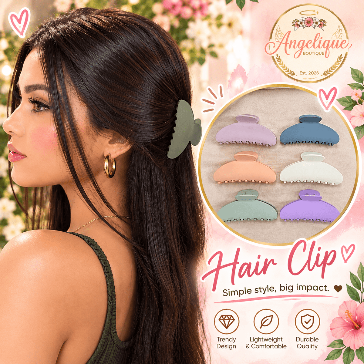 Solid Color Hair Clip | Six Color Options - Angelique Boutique
