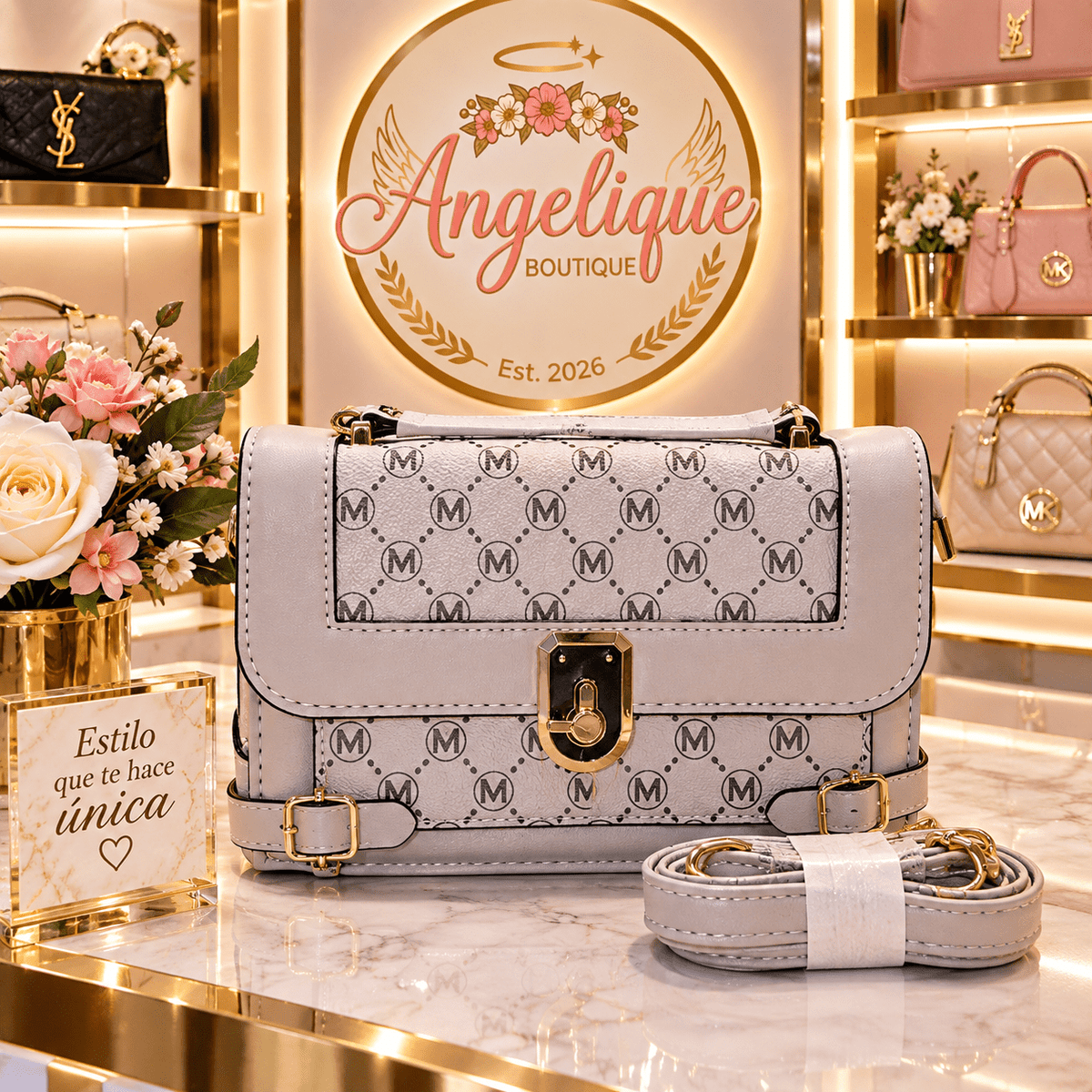 Spacious Multi-Compartment Crossbody Bag with Gold Hardware - Angelique Boutique