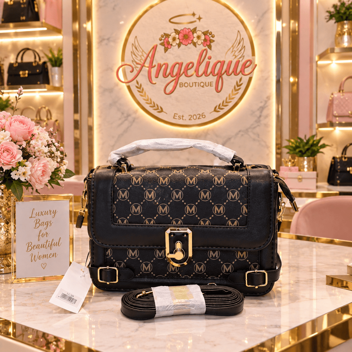 Spacious Multi-Compartment Crossbody Bag with Gold Hardware - Angelique Boutique