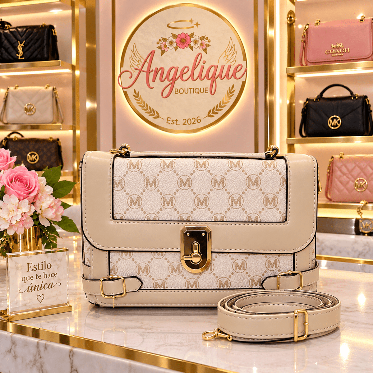 Spacious Multi-Compartment Crossbody Bag with Gold Hardware - Angelique Boutique