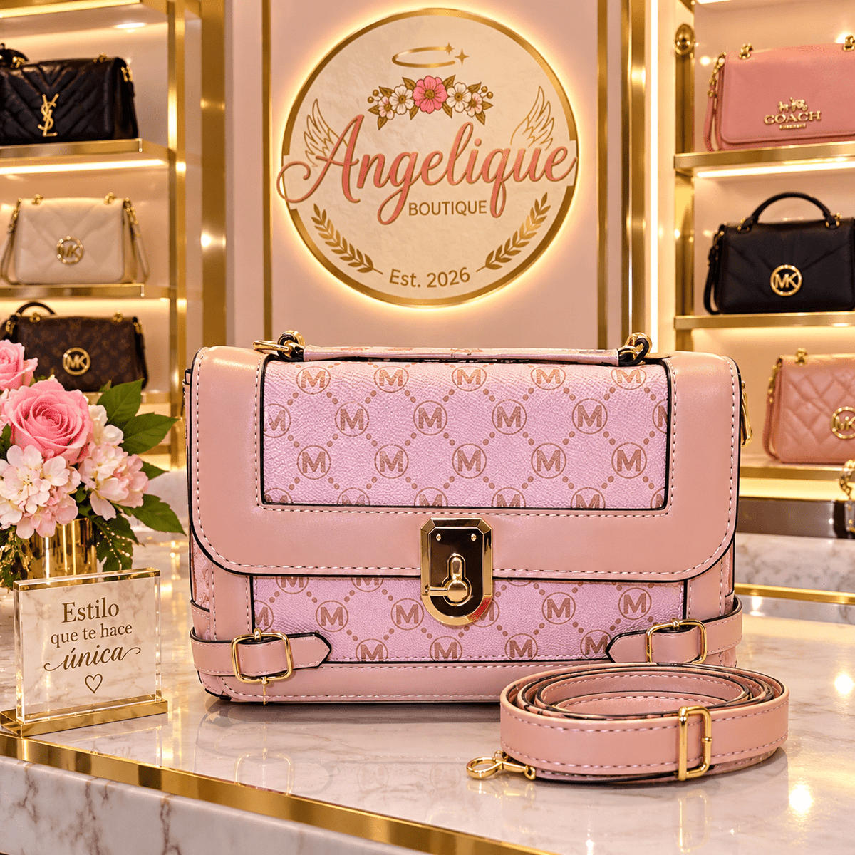 Spacious Multi-Compartment Crossbody Bag with Gold Hardware - Angelique Boutique