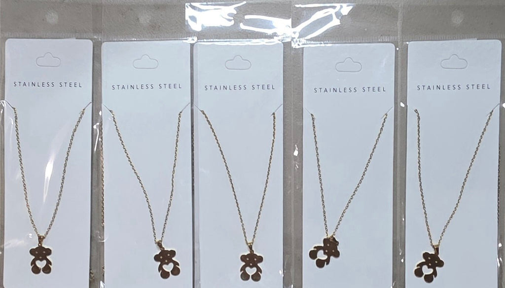 Stainless Steel Bear Charm Necklace – Gold & Silver - Angelique Boutique