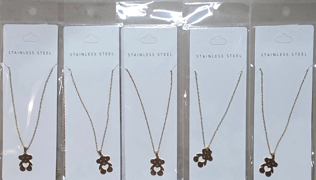 Stainless Steel Bear Charm Necklace – Gold & Silver - Angelique Boutique