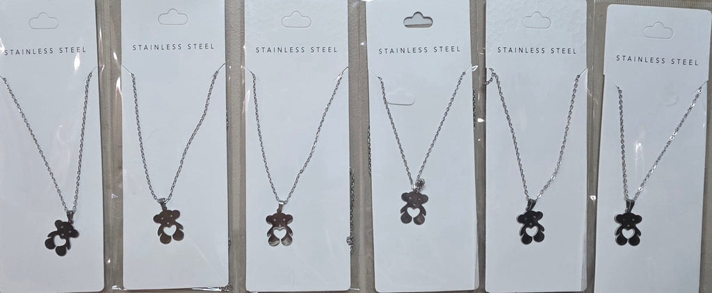 Stainless Steel Bear Charm Necklace – Gold & Silver - Angelique Boutique