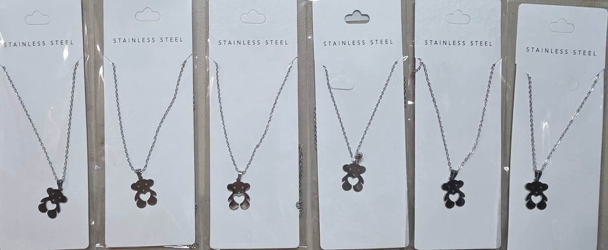 Stainless Steel Bear Charm Necklace – Gold & Silver - Angelique Boutique