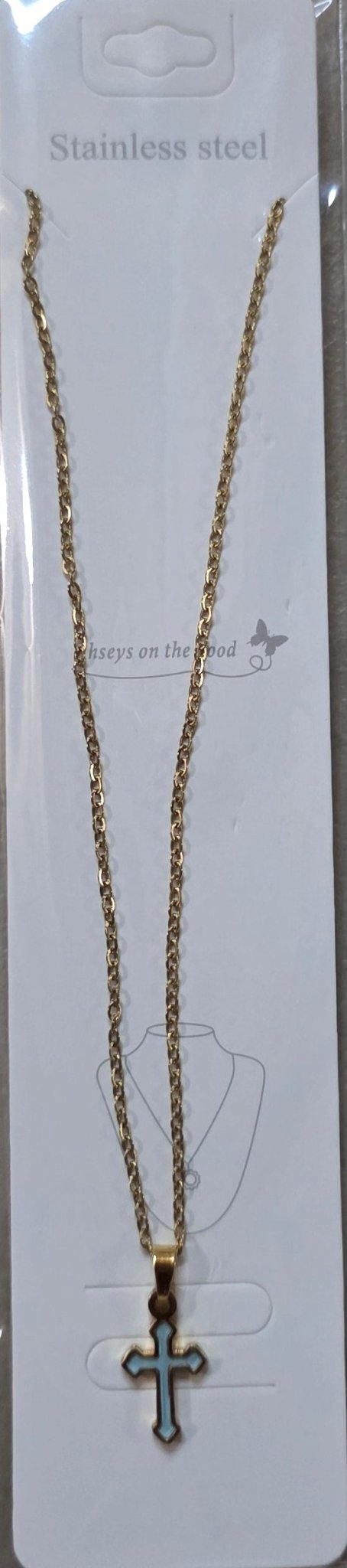 Stainless Steel Cross Necklace – Gold & Silver | Red Green Pink Black White Blue - Angelique Boutique