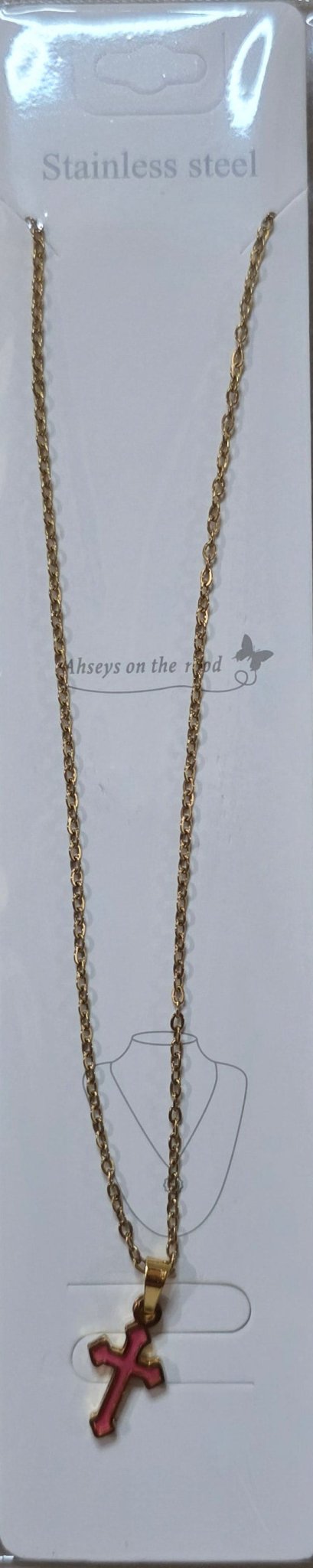 Stainless Steel Cross Necklace – Gold & Silver | Red Green Pink Black White Blue - Angelique Boutique