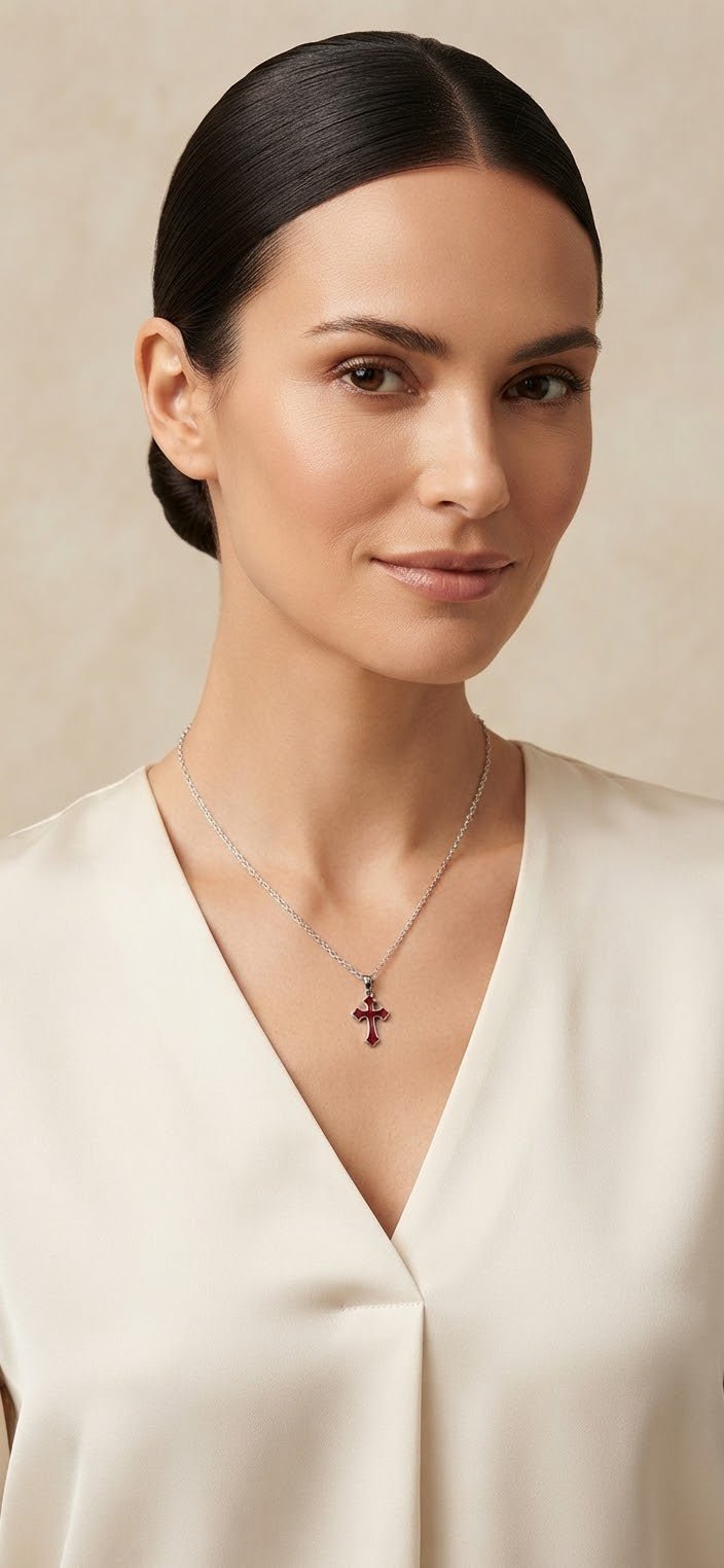 Stainless Steel Cross Necklace – Gold & Silver | Red Green Pink Black White Blue - Angelique Boutique
