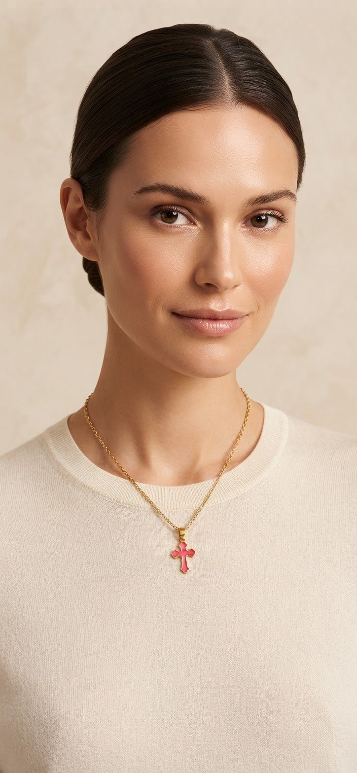 Stainless Steel Cross Necklace – Gold & Silver | Red Green Pink Black White Blue - Angelique Boutique