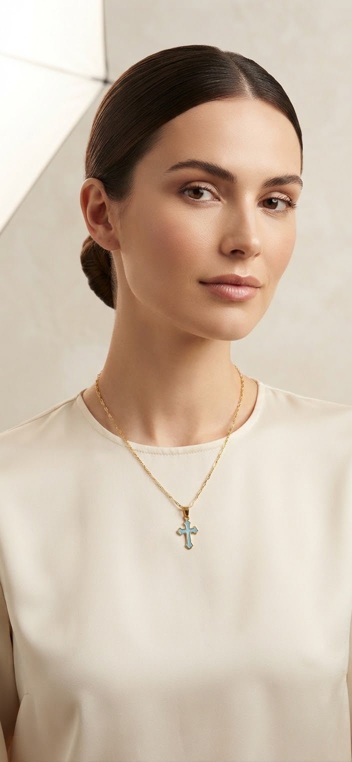 Stainless Steel Cross Necklace – Gold & Silver | Red Green Pink Black White Blue - Angelique Boutique