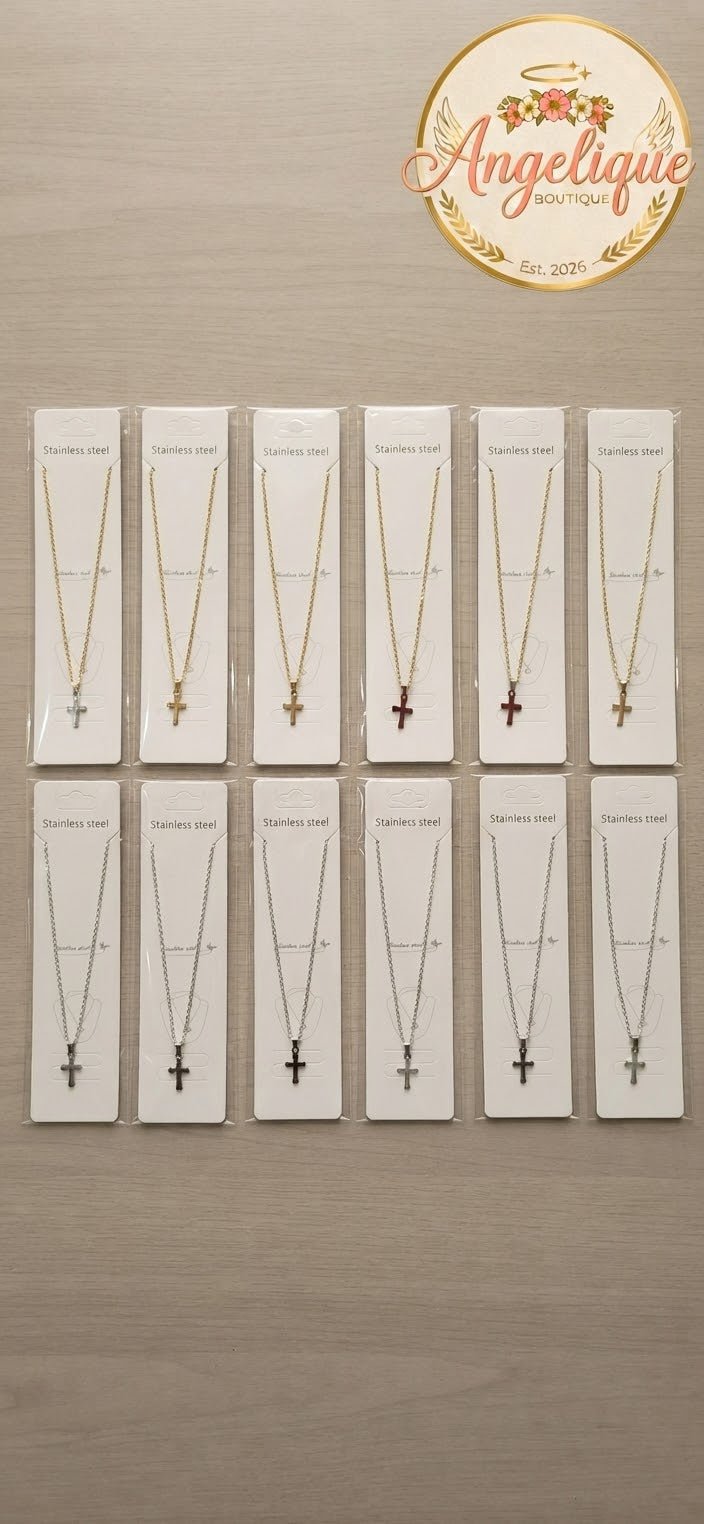 Stainless Steel Cross Necklace – Gold & Silver | Red Green Pink Black White Blue - Angelique Boutique