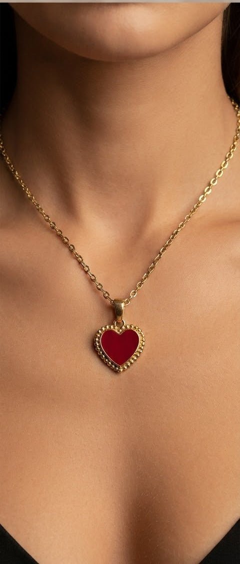 Stainless Steel Heart Necklace with Gold Accents – 6 Colors - Angelique Boutique
