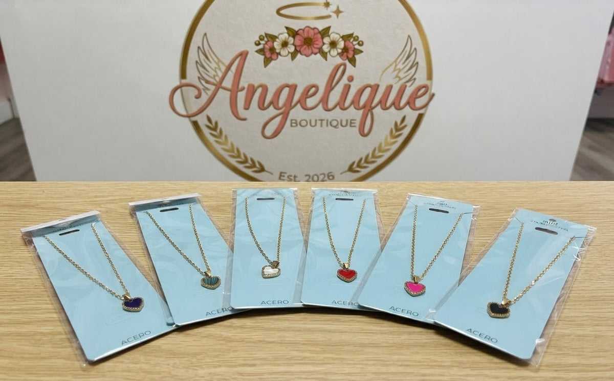 Stainless Steel Heart Necklace with Gold Accents – 6 Colors - Angelique Boutique
