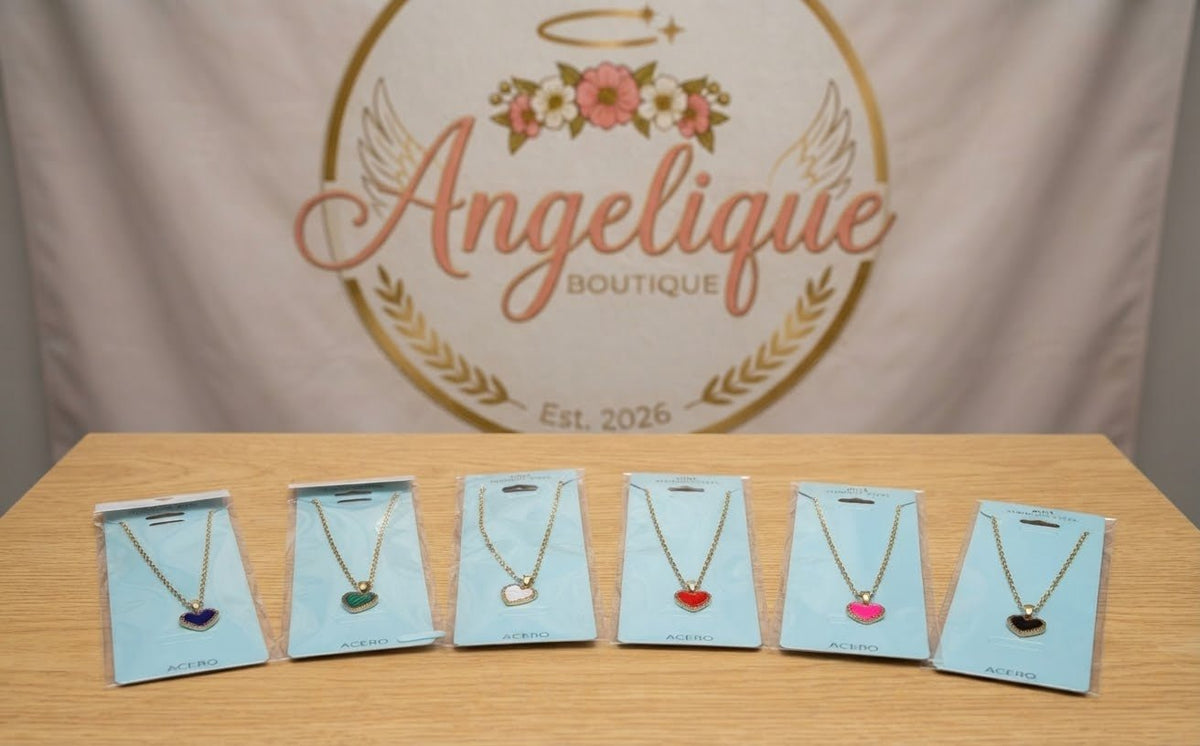 Stainless Steel Heart Necklace with Gold Accents – 6 Colors - Angelique Boutique