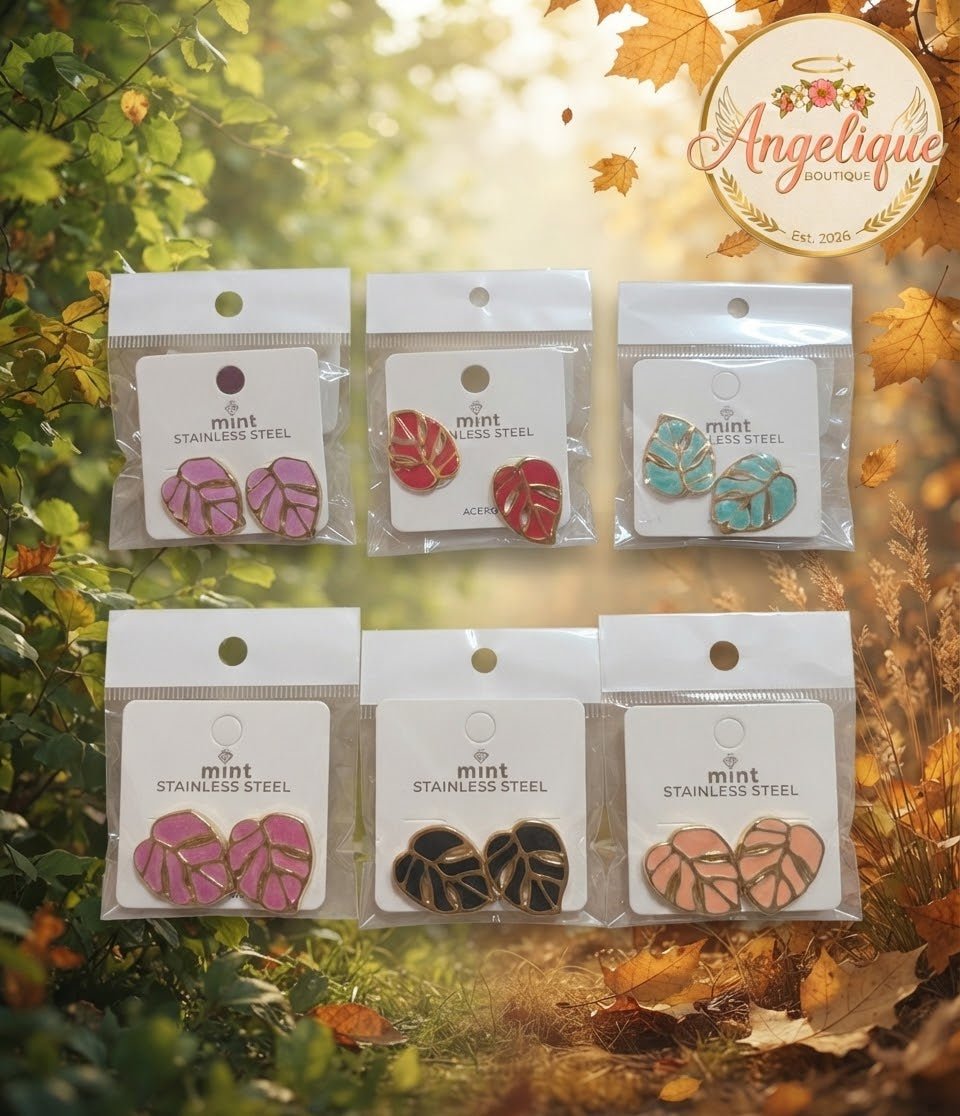 Stainless Steel Leaf Earrings – Hypoallergenic Drop Earrings - Angelique Boutique