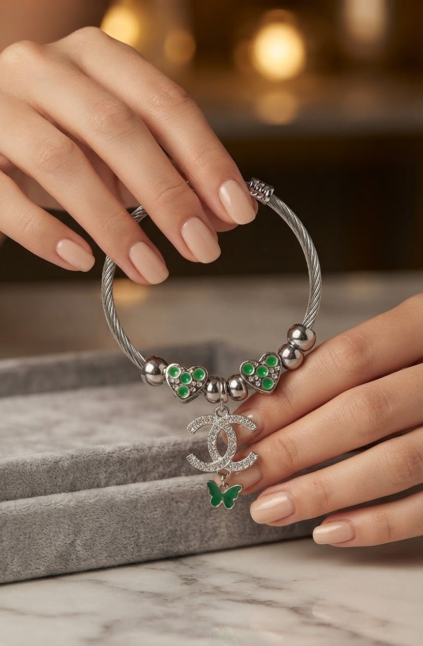 Stainless Steel Pandora-Inspired Heart & Butterfly Charm Bracelet – Silver - Angelique Boutique