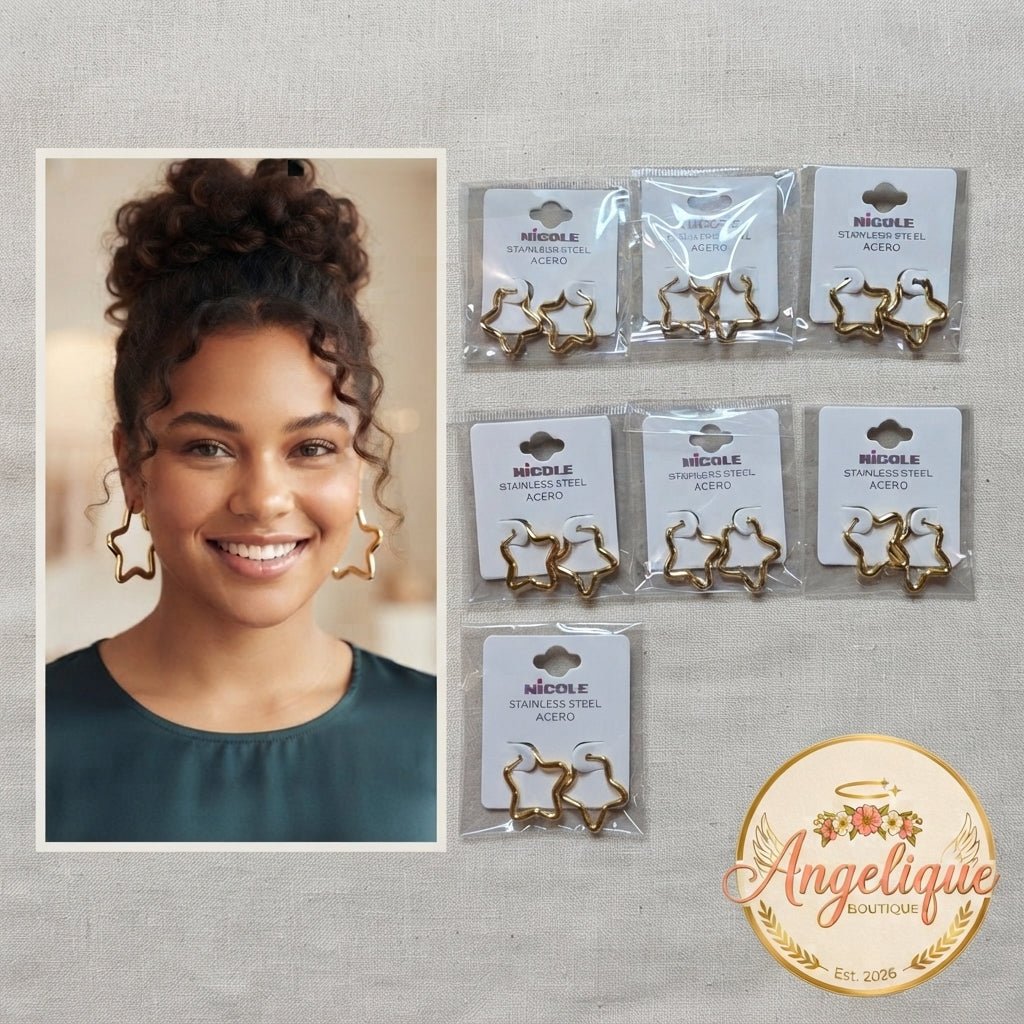 Stainless Steel Star Hoop Earrings for Women – Gold & Silver - Angelique Boutique