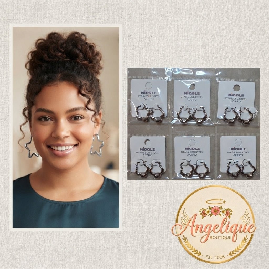 Stainless Steel Star Hoop Earrings for Women – Gold & Silver - Angelique Boutique