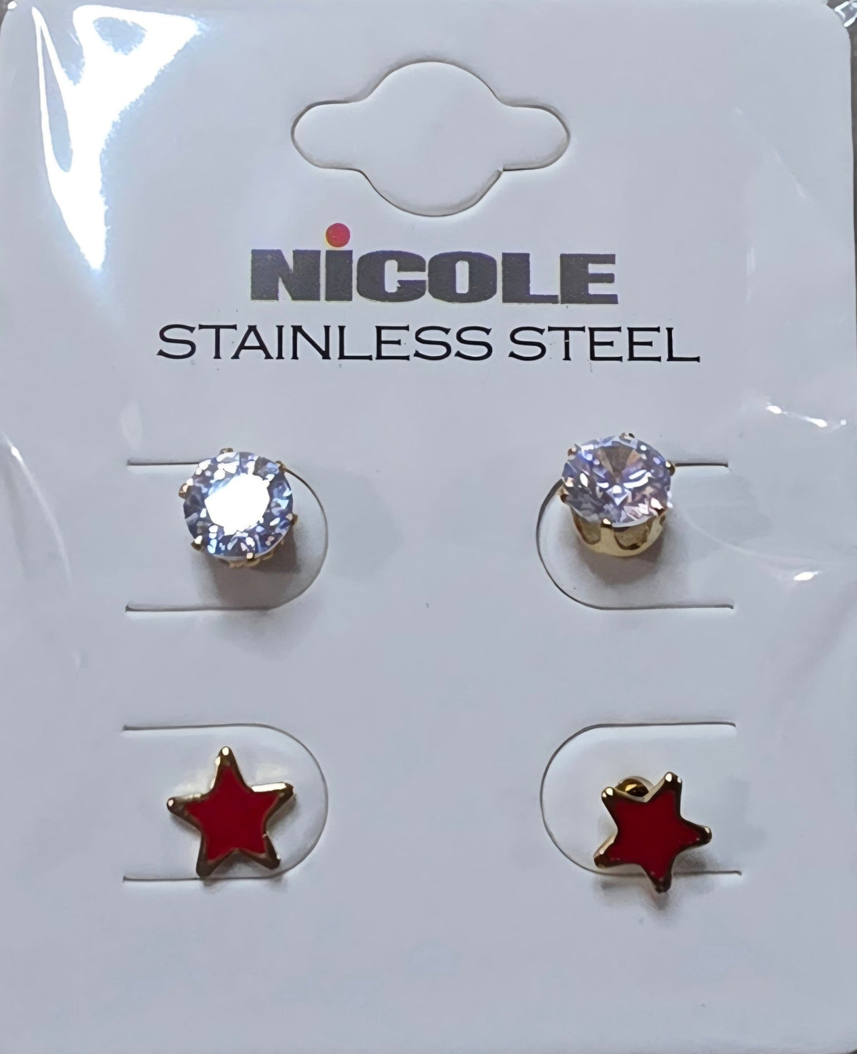 Stainless Steel Star & Zirconia Earring Set for Women – 2 Pieces - Angelique Boutique