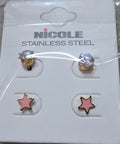 Stainless Steel Star & Zirconia Earring Set for Women – 2 Pieces - Angelique Boutique