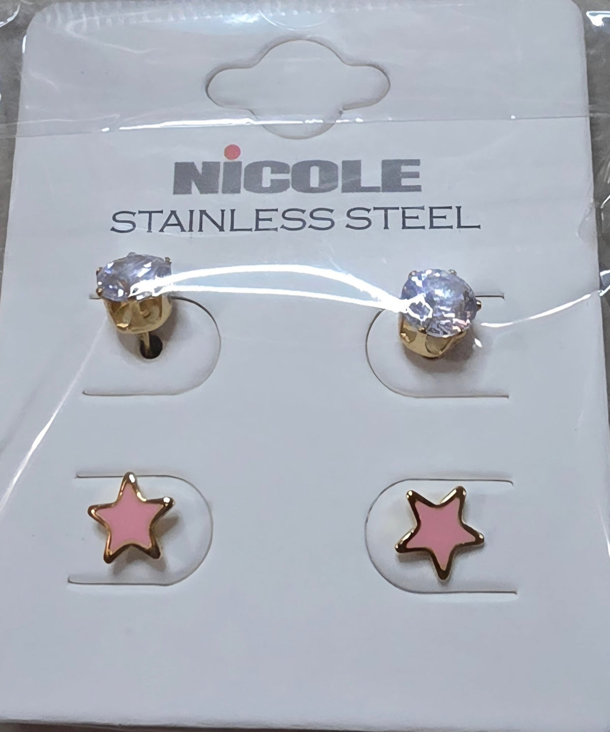 Stainless Steel Star & Zirconia Earring Set for Women – 2 Pieces - Angelique Boutique
