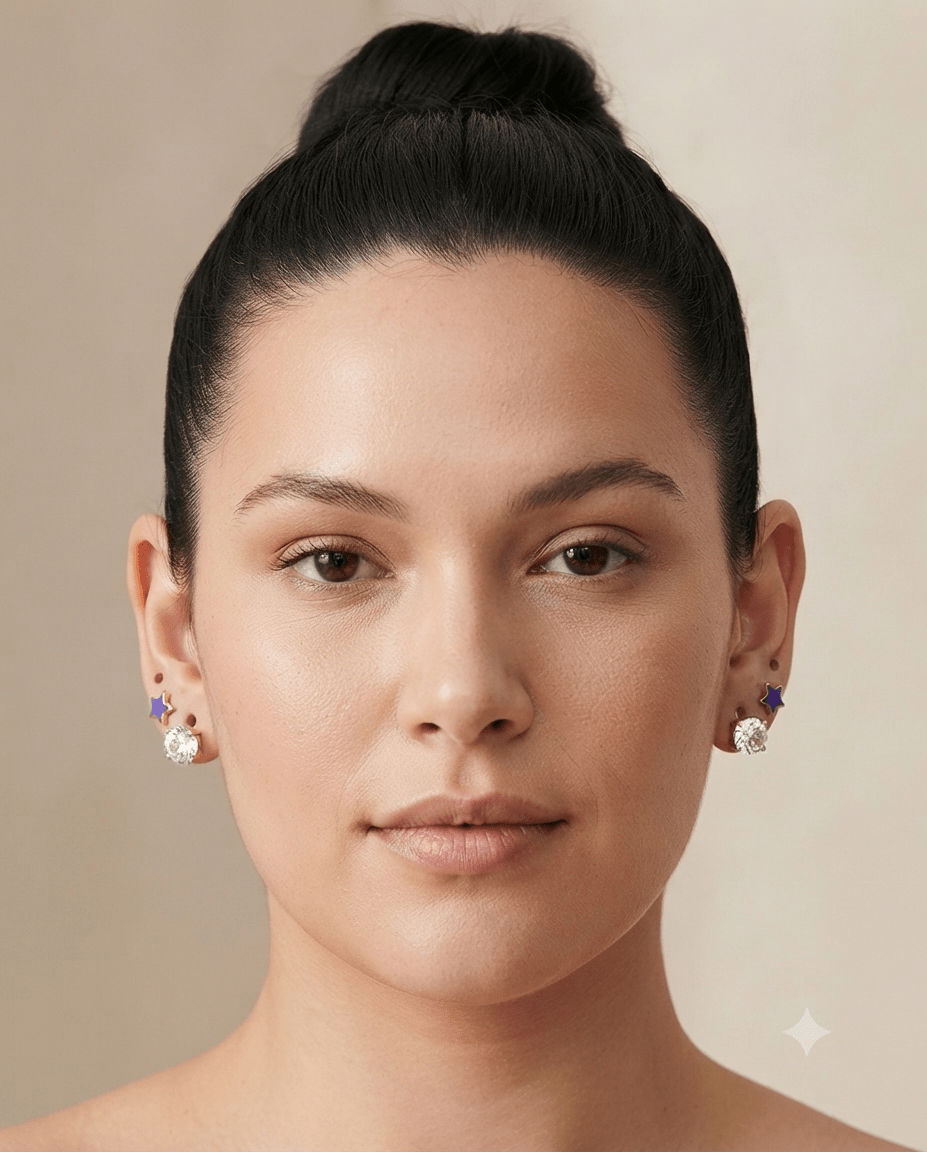 Stainless Steel Star & Zirconia Earring Set for Women – 2 Pieces - Angelique Boutique