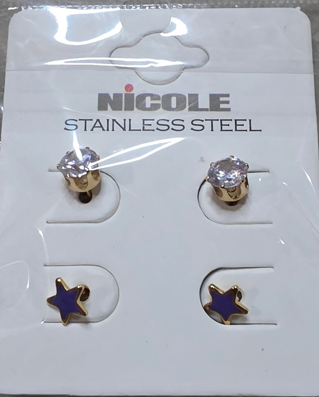 Stainless Steel Star & Zirconia Earring Set for Women – 2 Pieces - Angelique Boutique