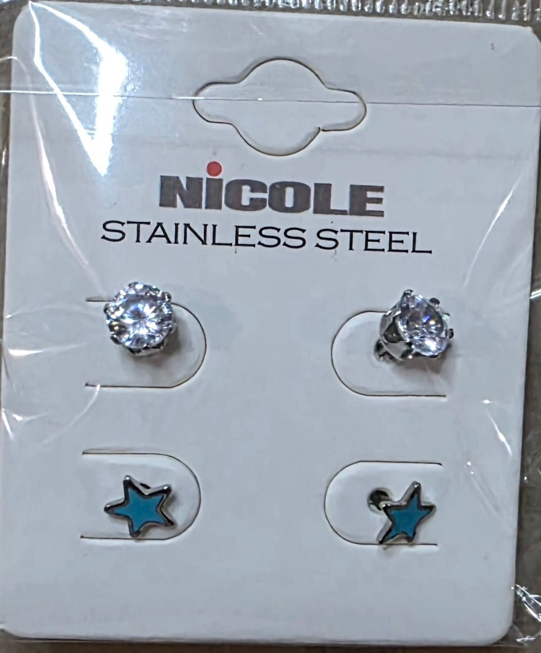 Stainless Steel Star & Zirconia Earring Set for Women – 2 Pieces - Angelique Boutique
