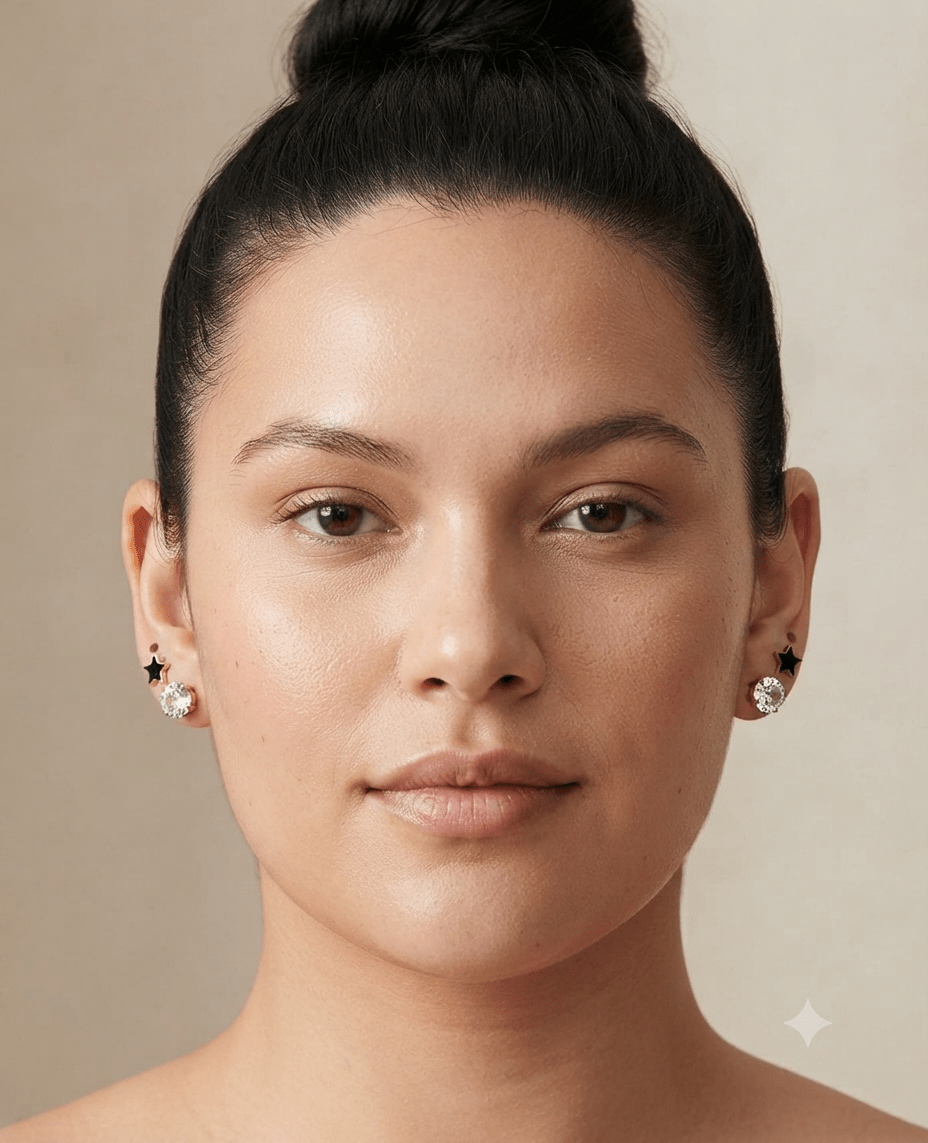 Stainless Steel Star & Zirconia Earring Set for Women – 2 Pieces - Angelique Boutique