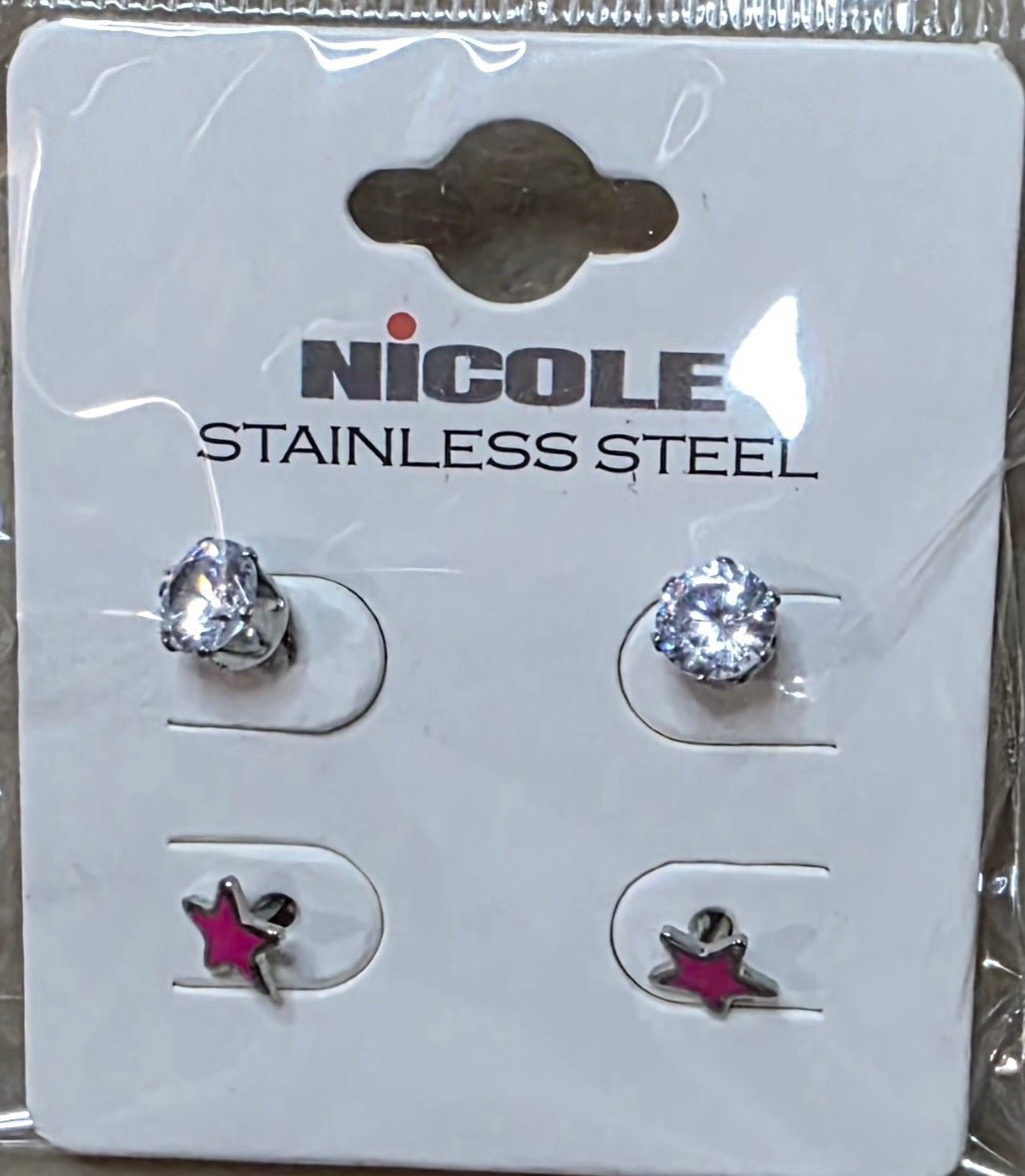 Stainless Steel Star & Zirconia Earring Set for Women – 2 Pieces - Angelique Boutique