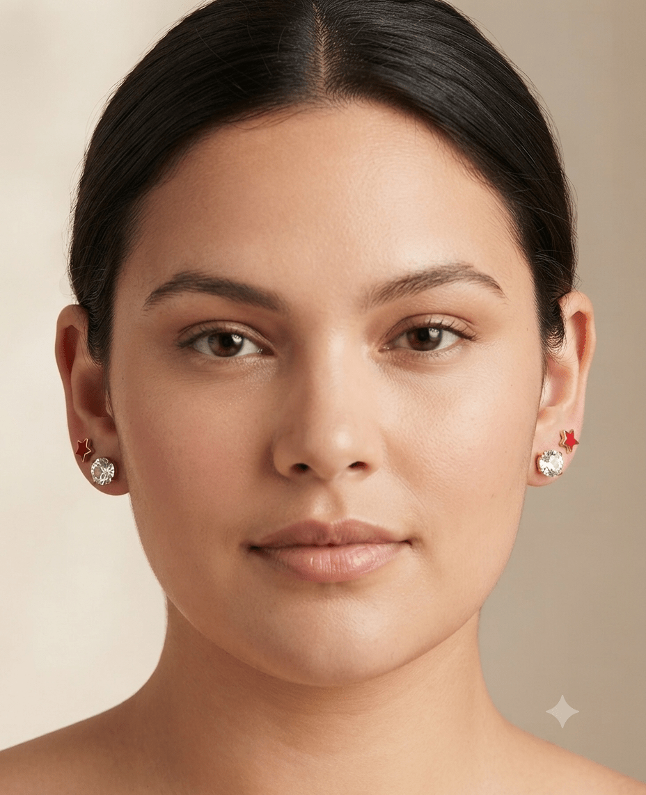 Stainless Steel Star & Zirconia Earring Set for Women – 2 Pieces - Angelique Boutique