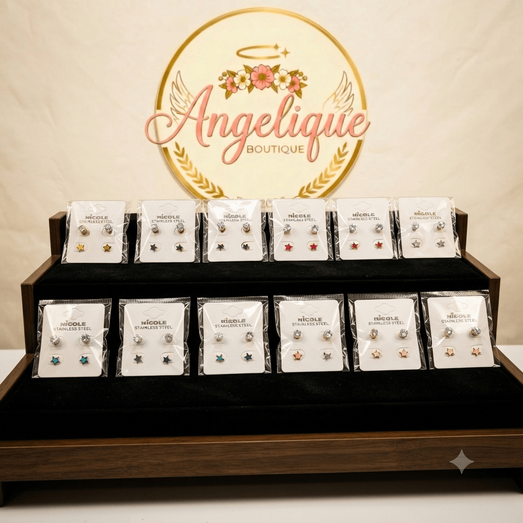 Stainless Steel Star & Zirconia Earring Set for Women – 2 Pieces - Angelique Boutique
