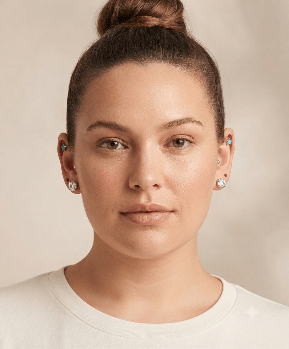Stainless Steel Star & Zirconia Earring Set for Women – 2 Pieces - Angelique Boutique