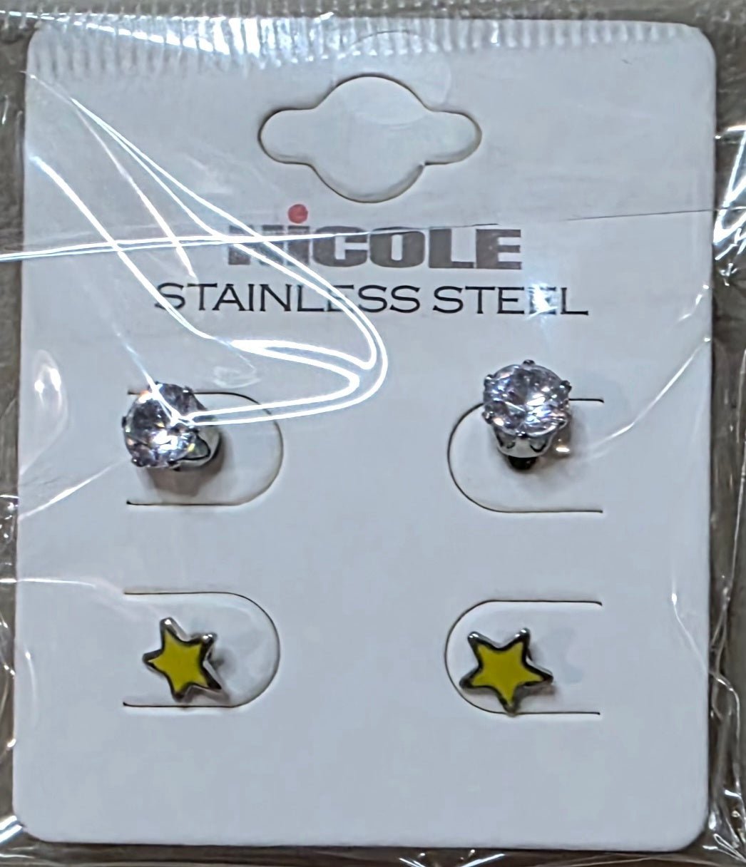 Stainless Steel Star & Zirconia Earring Set for Women – 2 Pieces - Angelique Boutique