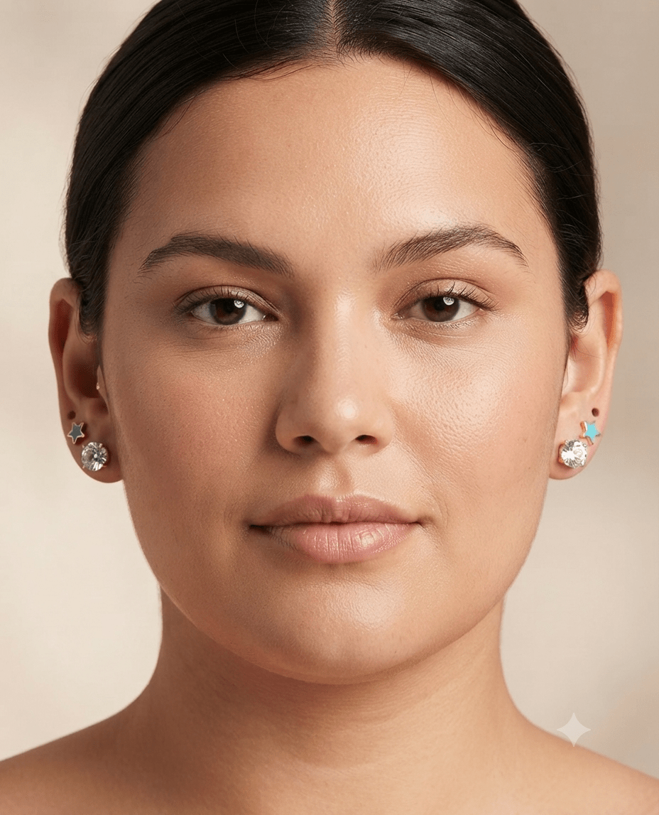 Stainless Steel Star & Zirconia Earring Set for Women – 2 Pieces - Angelique Boutique