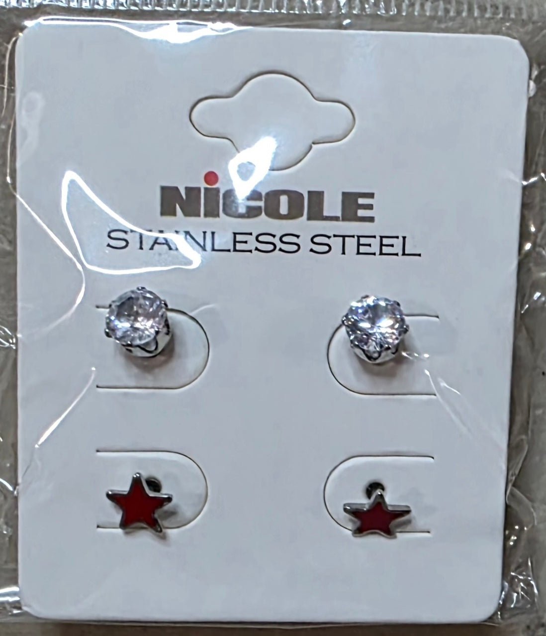 Stainless Steel Star & Zirconia Earring Set for Women – 2 Pieces - Angelique Boutique