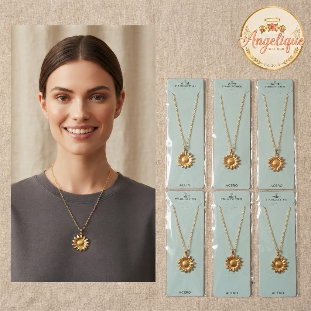 Stainless Steel Sunflower Pendant Necklace for Women – Gold & Silver - Angelique Boutique