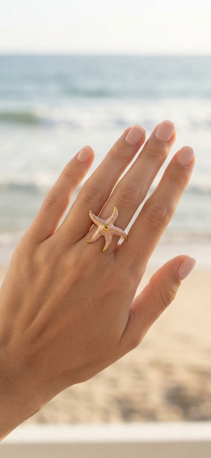Starfish Adjustable Ring in Stainless Steel – Multi-Color - Angelique Boutique