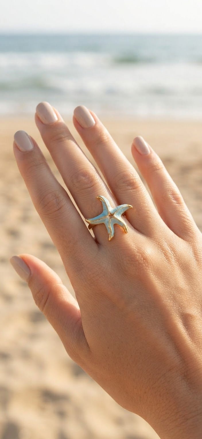 Starfish Adjustable Ring in Stainless Steel – Multi-Color - Angelique Boutique